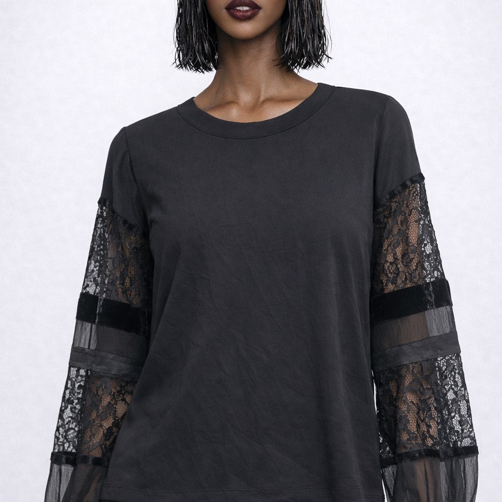 Lace Sleeve Blouse Black Formal can be worn dressed down